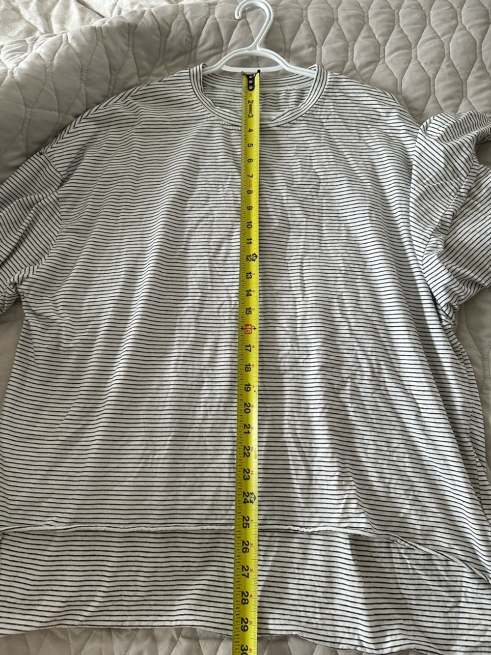 Oversized Micro-Stripe High-Low Tunic Top | Neutral Minimalist Basics Cozy Chic - Picture 4 of 4